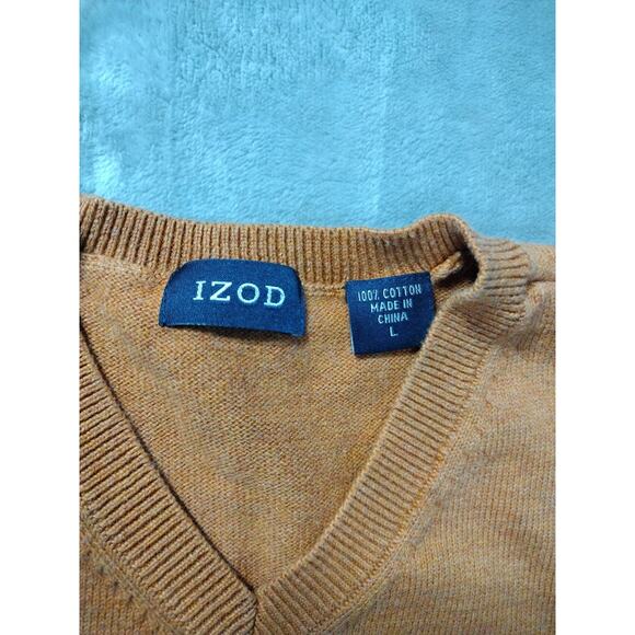 IZOD Mens Fine Gauge V-Neck Sweater Vest Sz L Orange Golf Preppy Casual Argyle - Picture 3 of 8